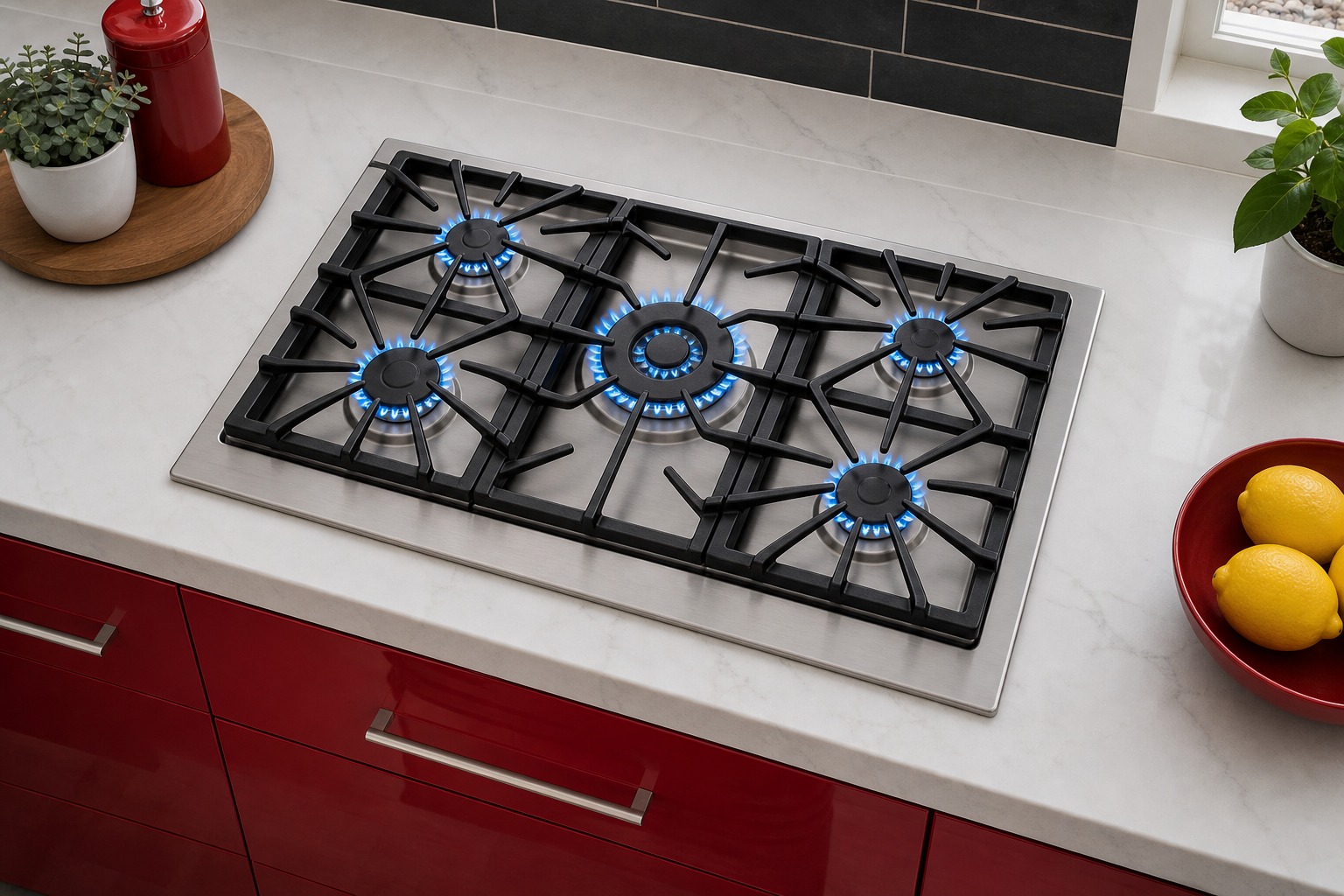 Thermador cooktop and built-in appliances in a Palo Alto kitchen